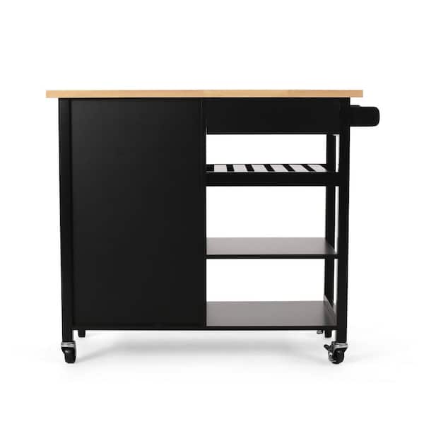 Unbranded Rolling Kitchen Cart with Drawer, Three Open shelves and Towel Rack in Black