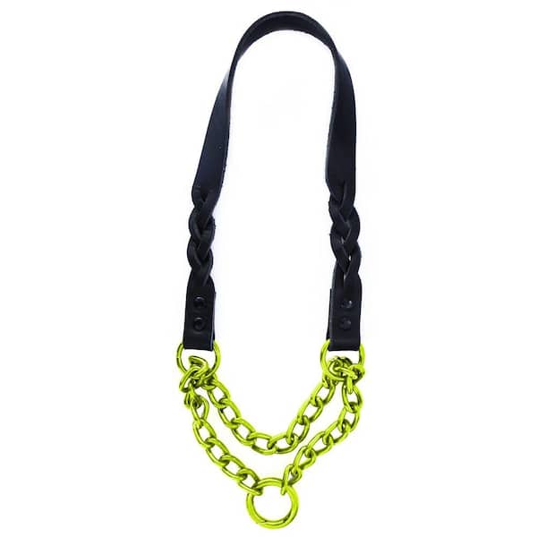 Platinum Pets 15 in. Braided Black Leather Martingale in Lime