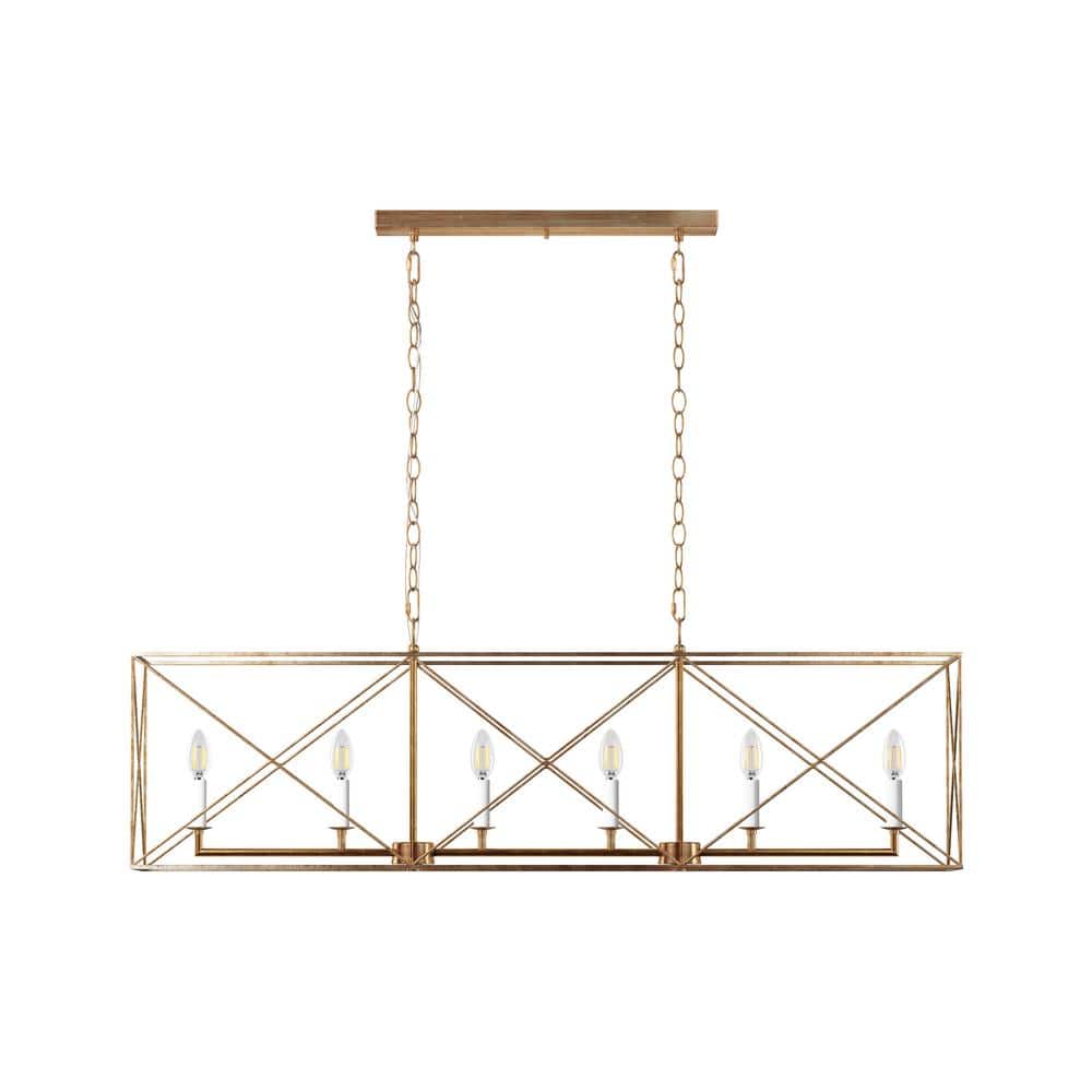 Antique Gild Rectangular Gold 6-Light Kitchen Island Pendant