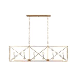 46.06 in. 6-Light Farmhouse Rectangular Gold Chandeliers Kitchen Island Candle Hanging Ceiling Lights