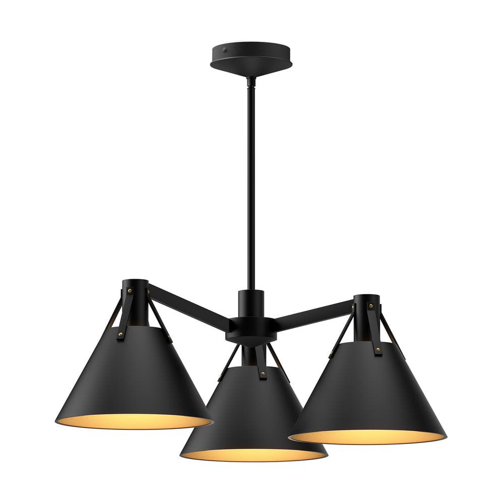 Matte Black Triangular Metal 3-Light Chandelier