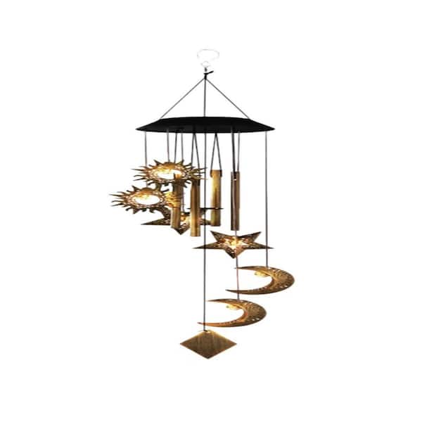 Sun and Moon Solar Wind Chime for Outside, Waterproof LED Wind Chimes, Solar Lantern Wind Chime Outdoor
