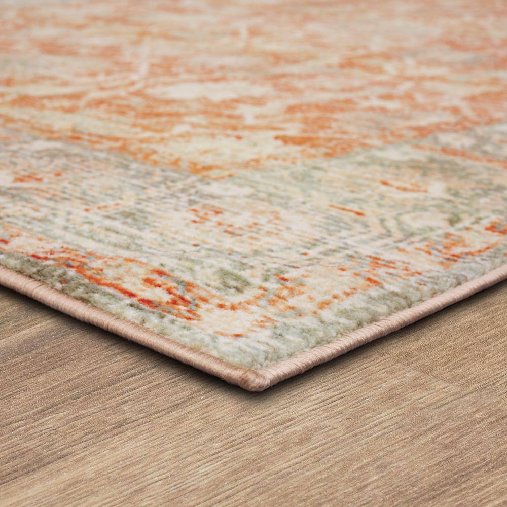 Terracotta and Ivory Abstract Easy Care Runner Rug