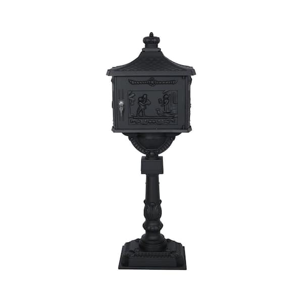 Black Cast Aluminum Mail Box, Outdoor Patio Garden Decor Postal Box