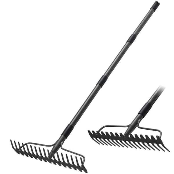 63 Inch Heavy Duty Metal Garden Bow Rake with 17 Tines and Adjustable ...
