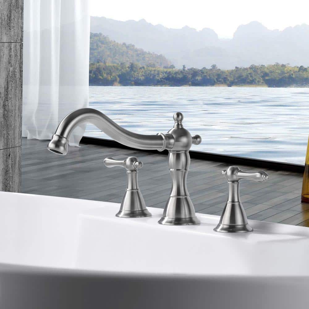 Brushed Nickel Double Handle High Arc Roman Tub Faucet