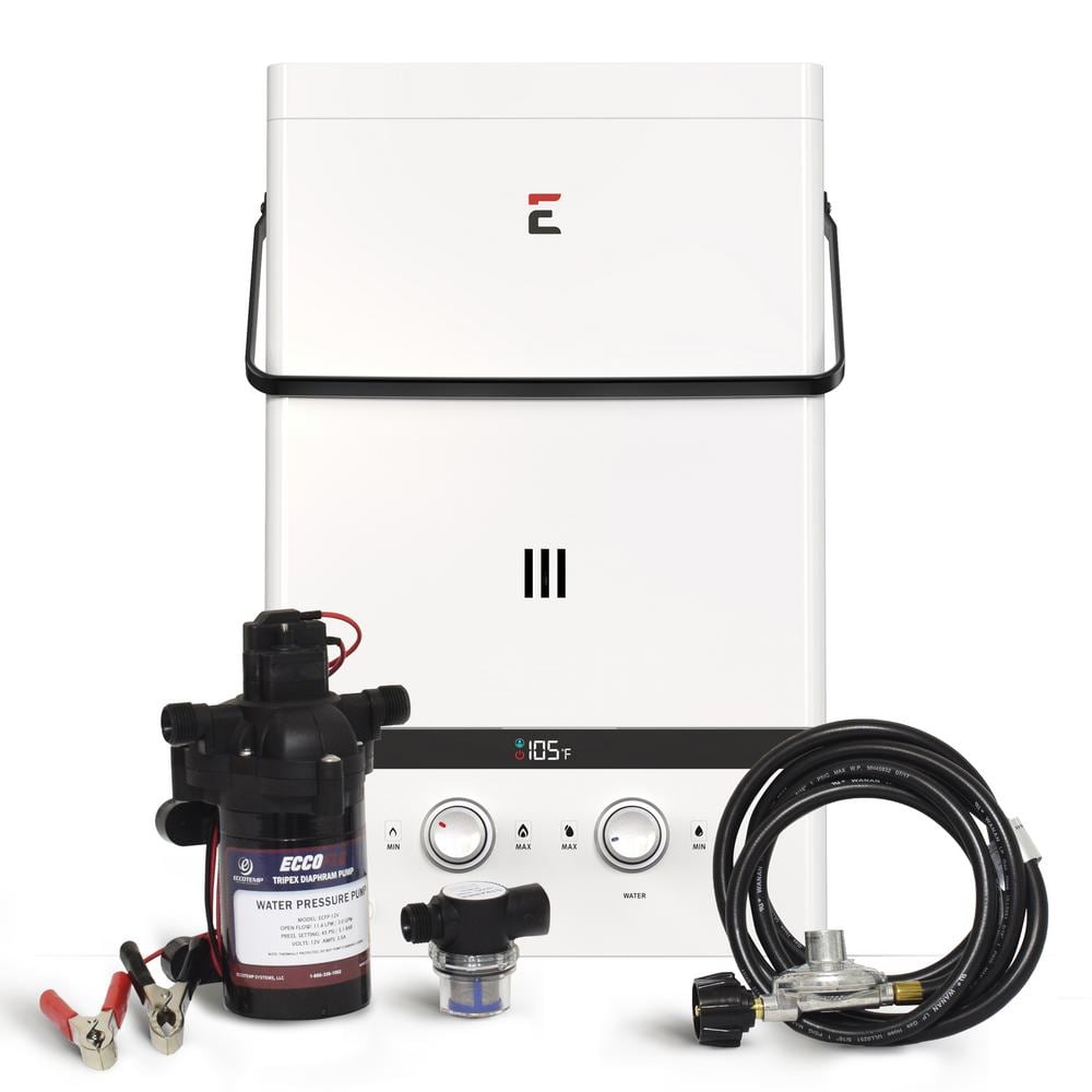 Eccotemp Luxe 3.0 GPM Portable Outdoor Gas Tankless Water Heater with EccoFlo Diaphragm 12-Volt Pump and Strainer -  EL10-PS
