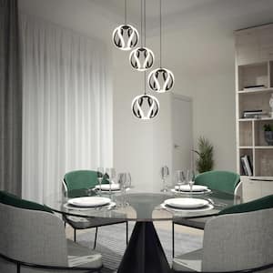 Vivaldi 25-Watt Integrated LED 4-Light Black Modern Hanging Pendant Light Chandelier for Kitchen Dining Room