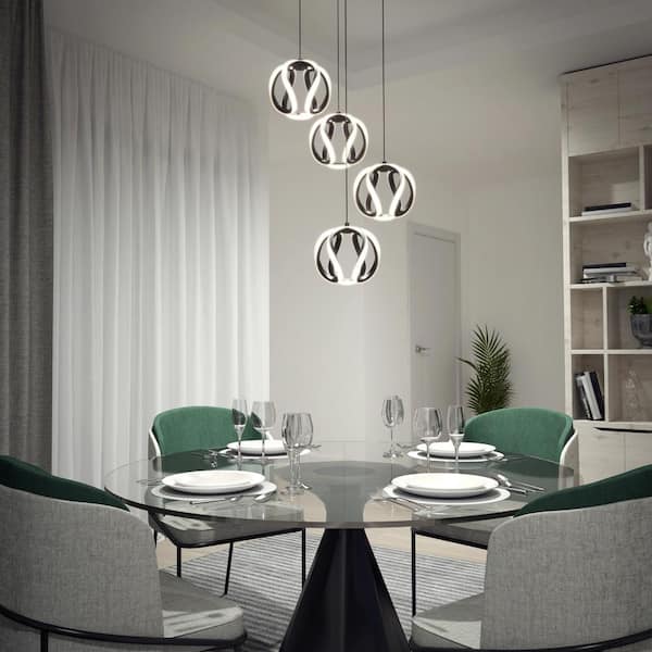 Artika Vivaldi 25-Watt Integrated LED 4-Light Black Modern Hanging Pendant Light Chandelier with 5CCT for Kitchen Dining Room