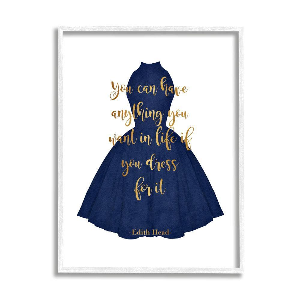 If You Dress for It Quote Blue Gown Fashion by Amanda Greenwood Framed Print Abstract Texturized Art 16 in. x 20 in -  Stupell Industries, af-659_wfr16x20