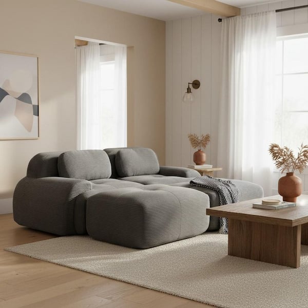 Homy Casa SMZO 81.8 in. Rolled Arm 4 Pieces Corduroy Modular