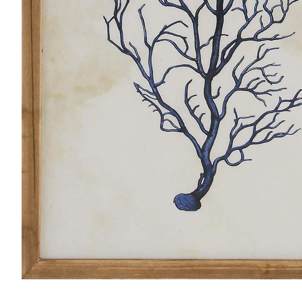 Blue Shells and Coral Wood Framed Wall Art Set