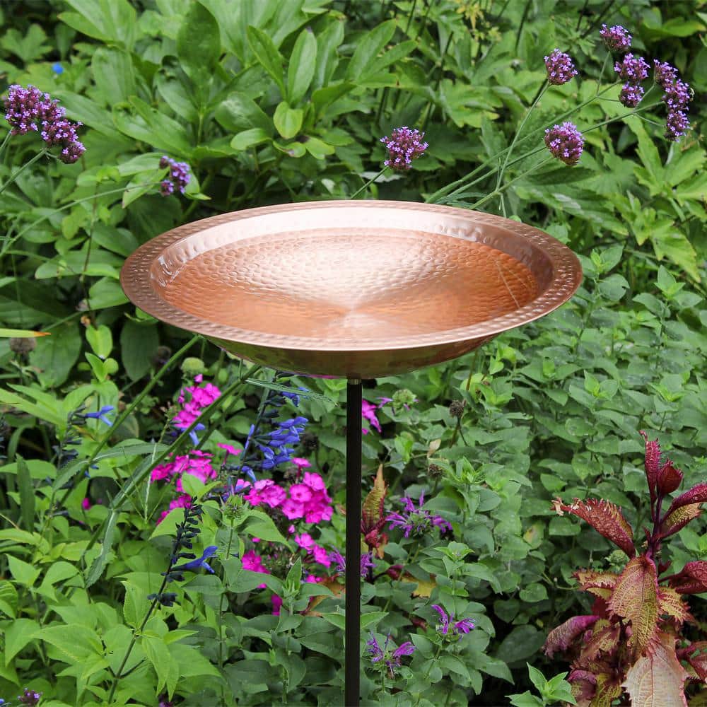 39'' Hammered Copper Birdbath with Bronze Iron Stake