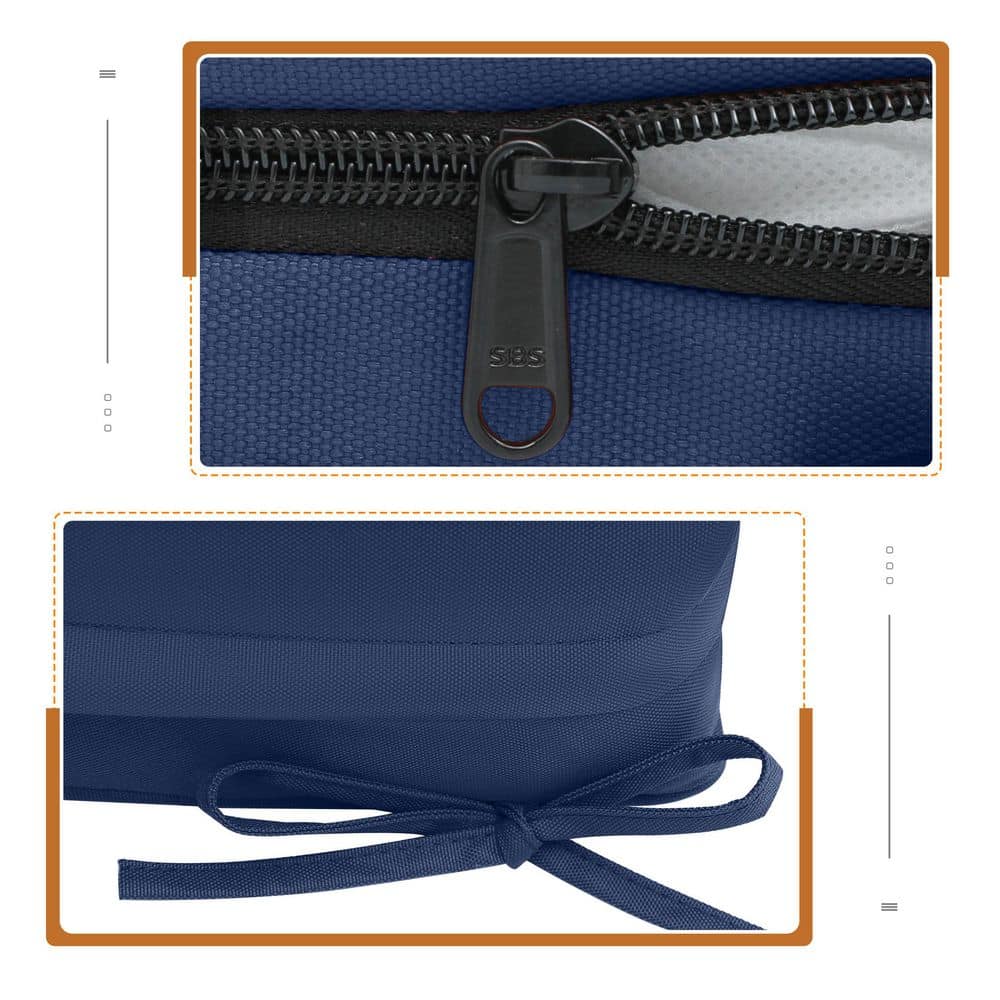 Navy Blue Foam Square Outdoor Dining Chair Cushions Set of 2