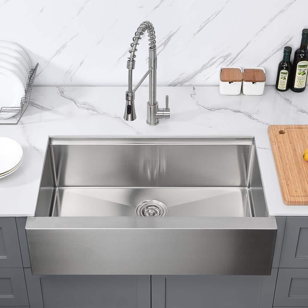 36" Stainless Steel Farmhouse Apron Single Bowl Kitchen Sink Workstation
