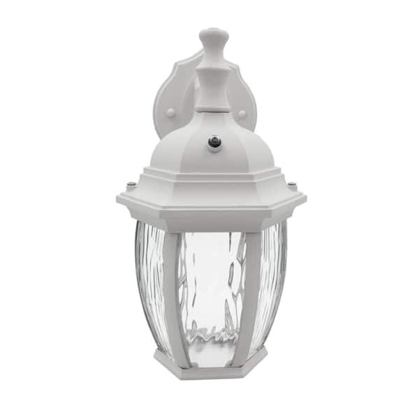 1-Light White LED Outdoor Wall Lantern Sconce with Dusk to Dawn Sensor
