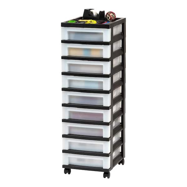 9 Drawer Storage Cart with Organizer Top, Black and Pearl (14.25 in. L x 12.05 in. W x 37.75 in. H)