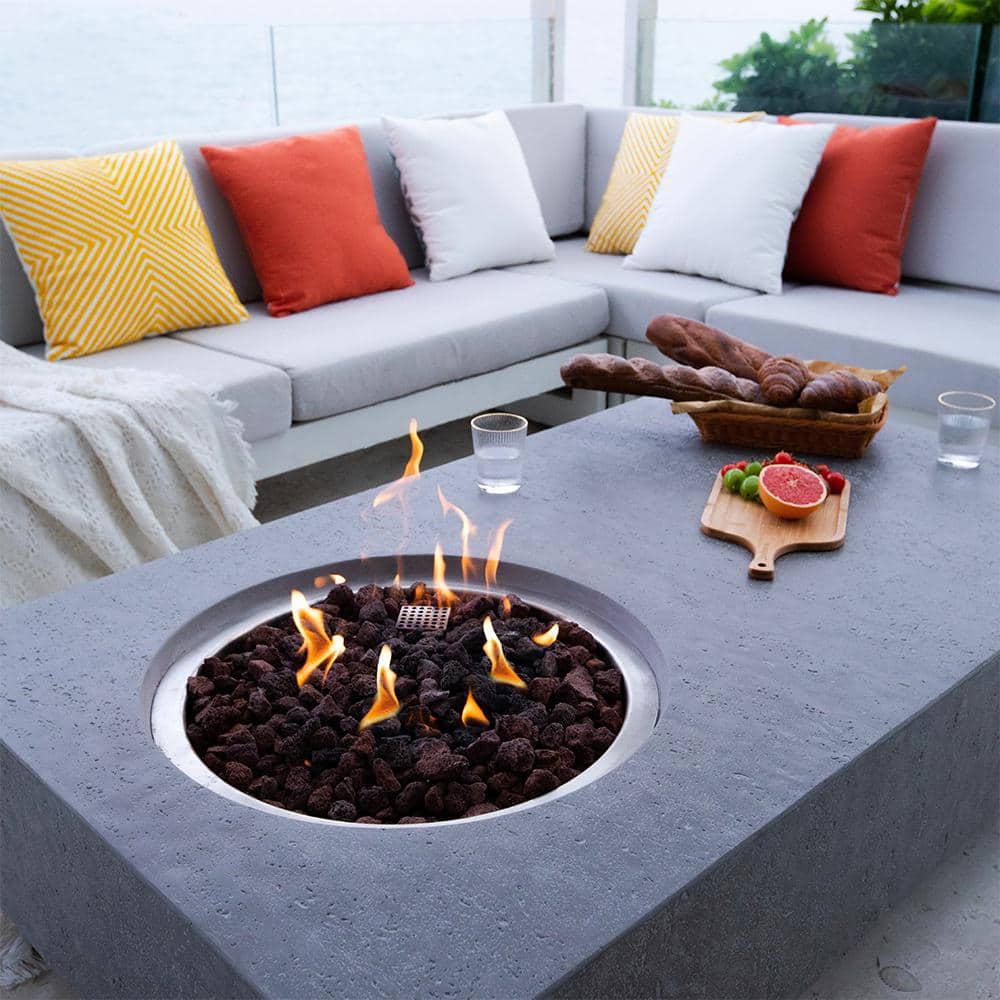 Metropolis Gray Concrete Rectangular Gas Fire Pit Table