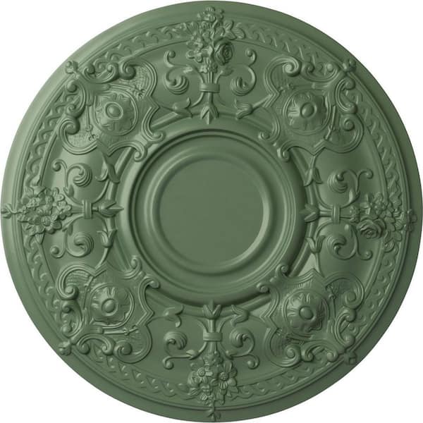 Ekena Millwork 28-1/8" x 1-3/4" Oslo Urethane Ceiling Medallion (Fits Canopies up to 10-1/2"), Hand-Painted Athenian Green