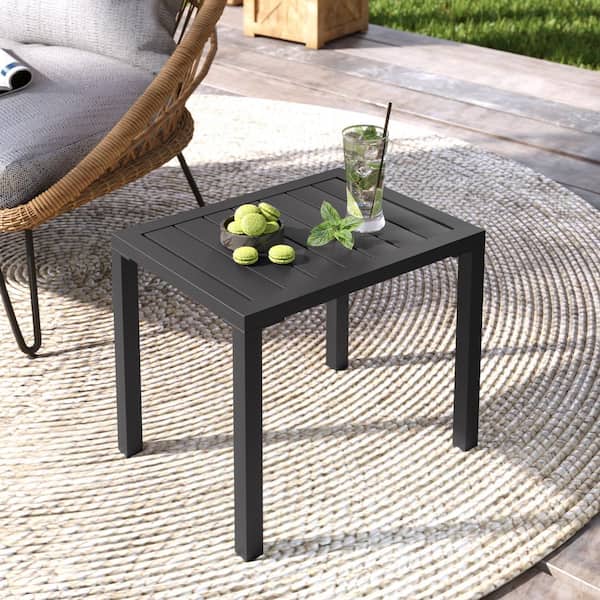 Pellebant Black Small Rectangular Aluminum Patio Outdoor Side Table