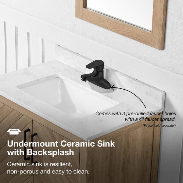 Huckleberry 30 in. Single Sink Weathered Tan Bath Vanity with White Engineered Marble Top (Assembled)