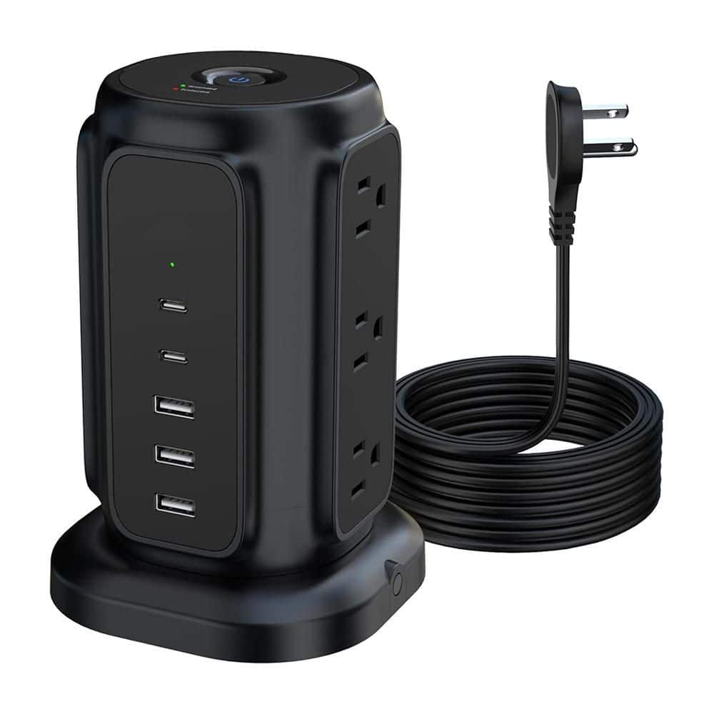9-Outlet Power Strip Tower Surge Protector with 6.5 ft. Flat Plug Extension Cord, 3 USB-A & 2 USB-C Ports, Black price history on PriceWatchPro