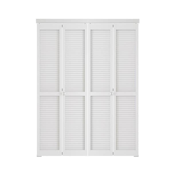 TENONER 60 in. W. x 80 in (Double 30 in. W. Doors) Solid Core, MDF Wood, White Louver Bi-fold Door Bi-fold Door with Hardware