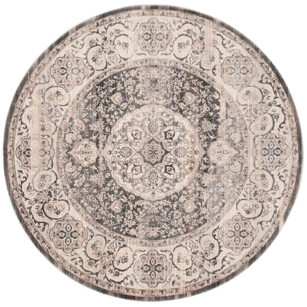 Vintage Persian 5 ft. x 5 ft. Dark Gray/Ivory Distressed Medallion Round Area Rug