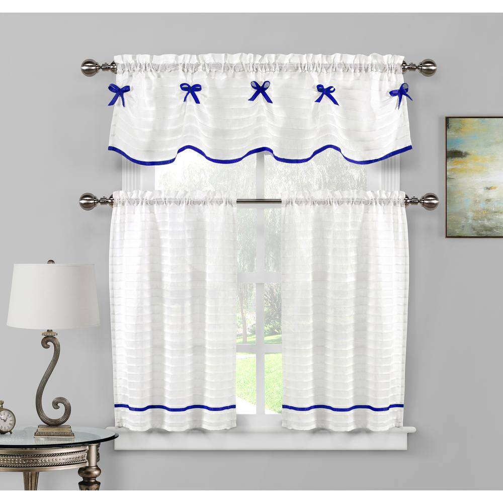 White-Navy Striped Rod Pocket Room Darkening Curtain - 15 in. W x 58 in. L 