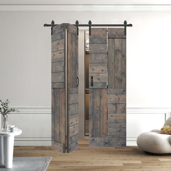 ISLIFE 72 in. x 84 in. (18 in. x 84 in. x 4 Panels) Smoky Gray Solid Core Wood Bi-fold Doors With Hardware Kit -Assembly Needed