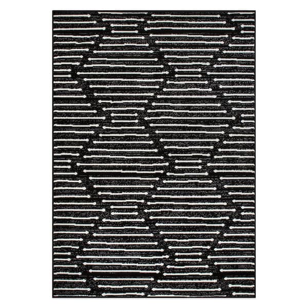 Milan Black 5 ft. x 7 ft. Boho Stripe Design Area Rug