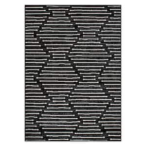 Milan Black 7 ft. 10 in. x 10 ft. Boho Stripe Design Area Rug