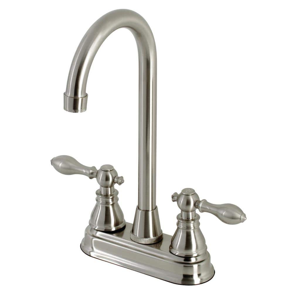 Kingston Brass American Classic 2Handle Deck Mount Gooseneck Bar Prep Faucets in Brushed Nickel