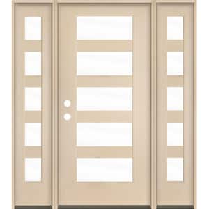 ASCEND Modern 64 in. x 80 in. Right-Hand/Inswing 5-Lite Clear Glass Unfinished Fiberglass Prehung Front Door with DSL