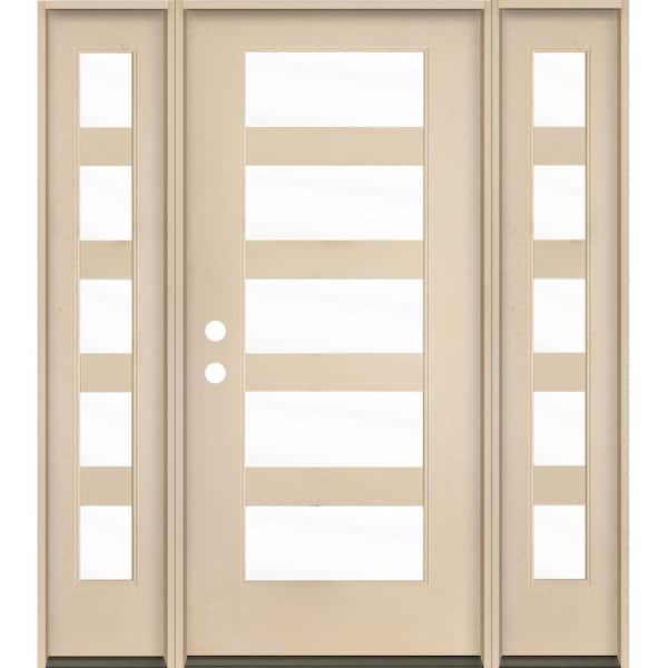 Krosswood Doors ASCEND Modern 64 in. x 80 in. Right-Hand/Inswing 5-Lite Clear Glass Unfinished Fiberglass Prehung Front Door with DSL