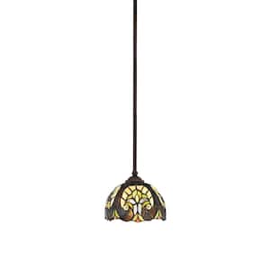 Clevelend 100Watt 1Light Brown Pendant Mini Pendant Light with Ivory Cypress Art Glass Shade and Light Bulb Not Included