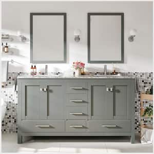 London 60 in. W x 18 in. D x 34 in. H Double Bathroom Vanity in Gray with White Carrara Marble Top with White Sinks