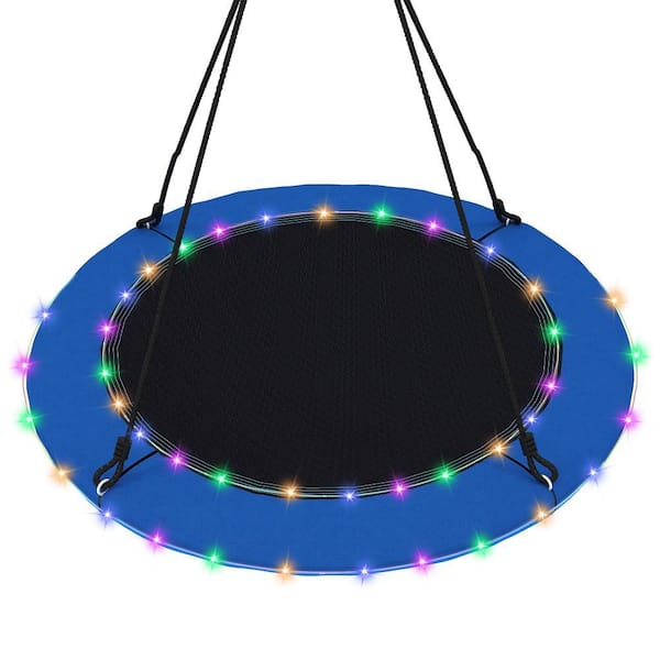 Black Blue 40 in. Saucer Tree Swing 660 lbs. for Kids Adults Outdoor w/LED Lights