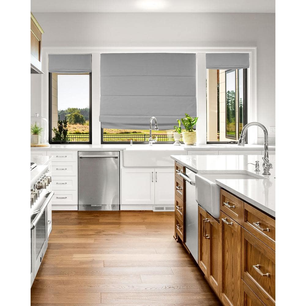 Pearl Gray Cordless Blackout Fabric Roman Shade 34" x 64"