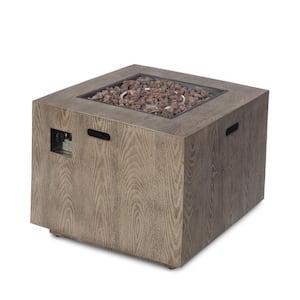 34 in. W 50,000 BTU Square Iron Wood Pattern Outdoor Propane Gas Fire Pit Table in Brown