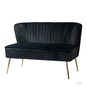 Carmita 47 in. Black Golden Base Velvet Tufted 2-Seats Loveseats Sofa