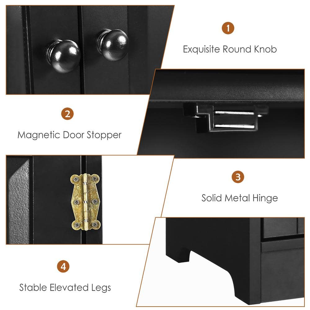 Black MDF Lockable Floor Cabinet with Adjustable Shelves