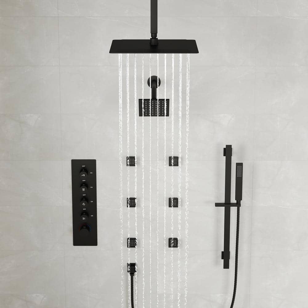 Matte Black Dual Shower System with Adjustable Body Jets