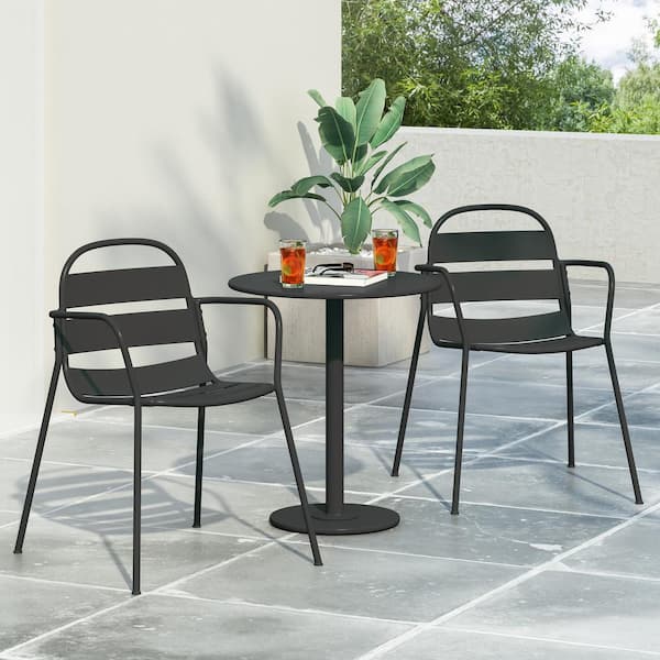 FORCLOVER 3-Piece Metal Outdoor Bistro Set with Curved Frame and Open Slat Design