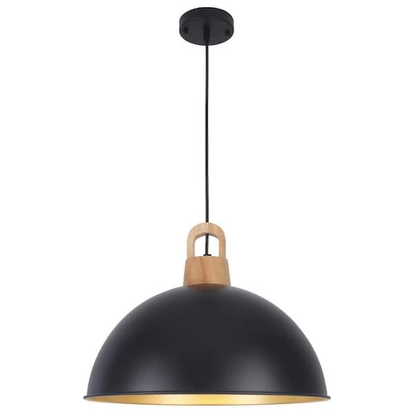 17.72 in. 1-Light Matte Black Vintage Pendant Hanging Light with Metal Shade for Bedroom