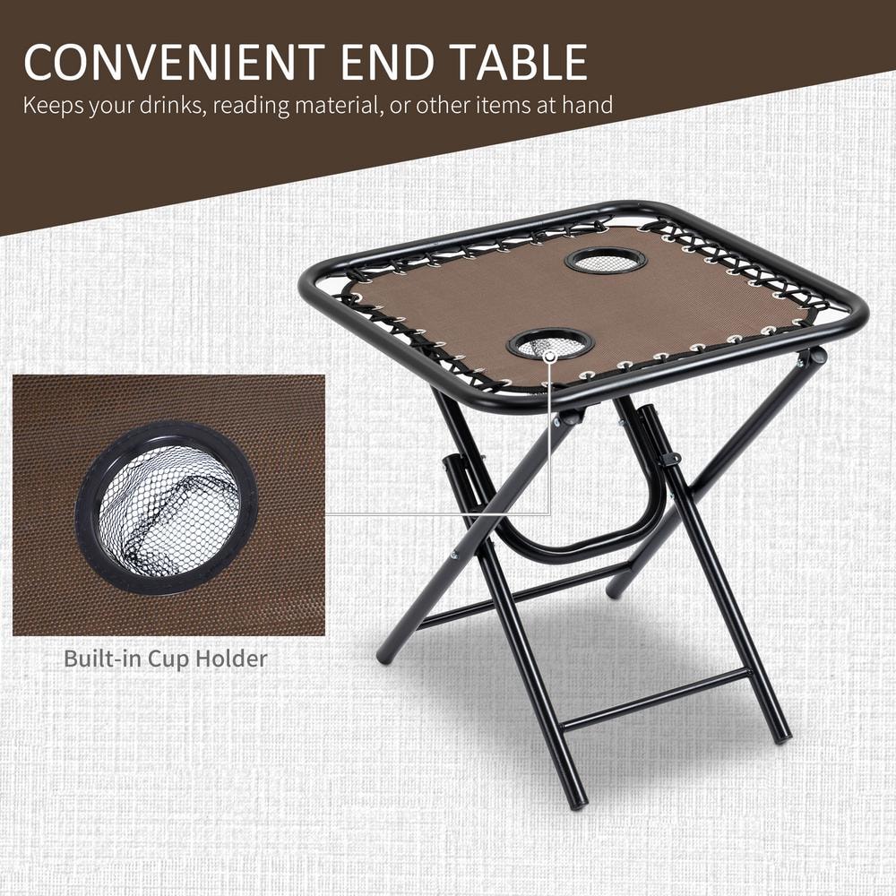 Brown Steel Mesh Folding Zero Gravity Lounger Chair Set with Table
