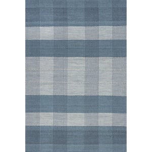 Emily Henderson Oregon Plaid Wool Blue 10 ft. x 14 ft. Indoor/Outdoor Patio Rug
