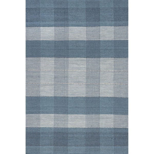 RUGS USA Oregon Plaid Wool Blue Doormat 3 ft. x 5 ft. Indoor/Outdoor Patio Rug