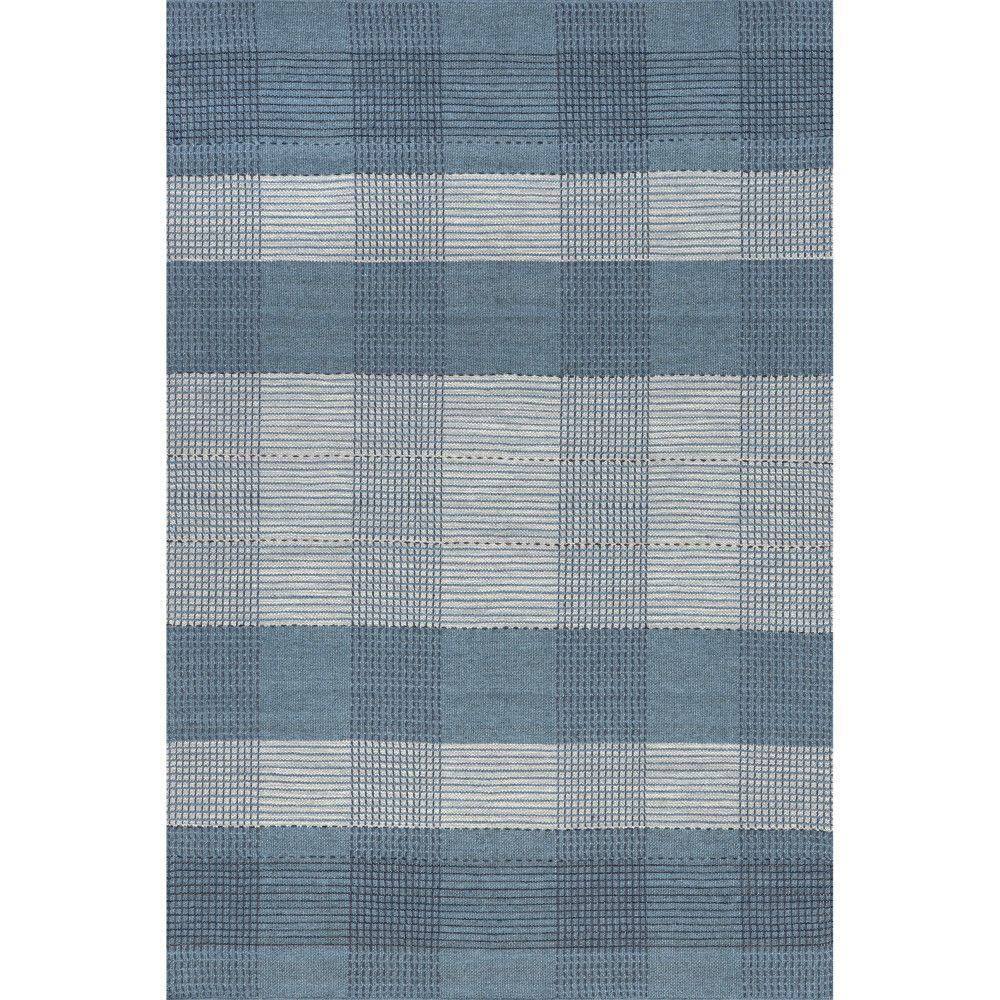 Blue Plaid Handmade Wool Area Rug, 3' x 5'