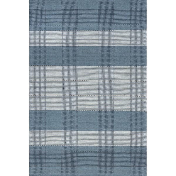 RUGS USA Emily Henderson Oregon Plaid Wool Blue 4 ft. x 6 ft. Indoor/Outdoor Patio Rug